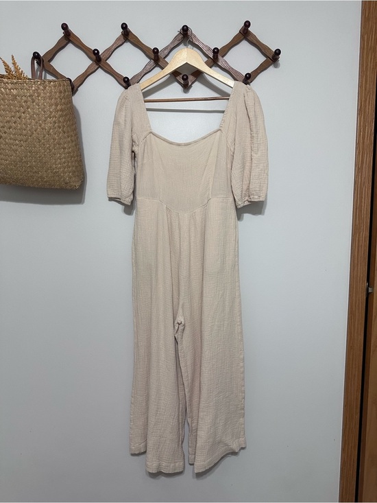 Petal & Pup Pants - Petal & Pup Soft Cream Square-Neck Jumpsuit with Puff Sleeves